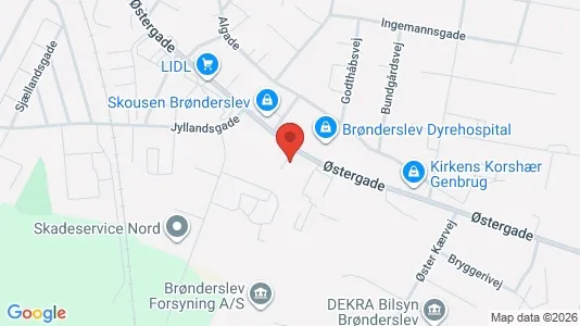 Erhvervslokaler til leje i Brønderslev - kort over placeringen