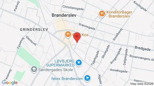 Erhvervslokaler til leje i Brønderslev - kort over placeringen