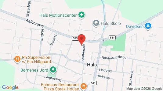 Erhvervslokaler til leje i Hals - kort over placeringen
