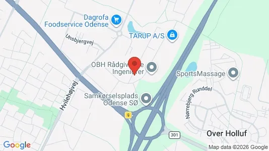 Erhvervslokaler til leje i Odense SØ - kort over placeringen