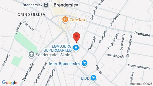 Erhvervslokaler til leje i Brønderslev - kort over placeringen