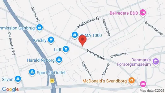 Erhvervslokaler til leje i Svendborg - kort over placeringen