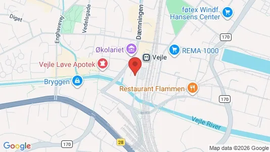 Erhvervslokaler til leje i Vejle Centrum - kort over placeringen