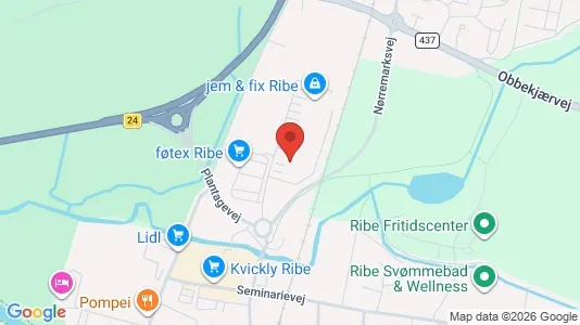Erhvervslokaler til leje i Ribe - kort over placeringen