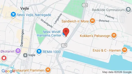 Erhvervslokaler til leje i Vejle Centrum - kort over placeringen