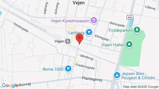 Erhvervslokaler til leje i Vejen - kort over placeringen