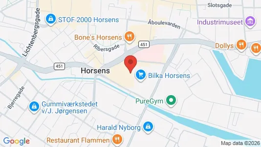 Erhvervslokaler til leje i Horsens - kort over placeringen