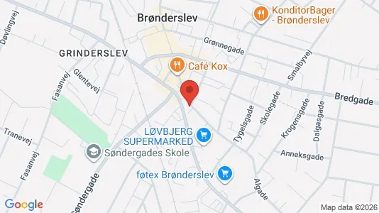 Erhvervslokaler til leje i Brønderslev - kort over placeringen