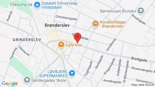 Erhvervslokaler til leje i Brønderslev - kort over placeringen