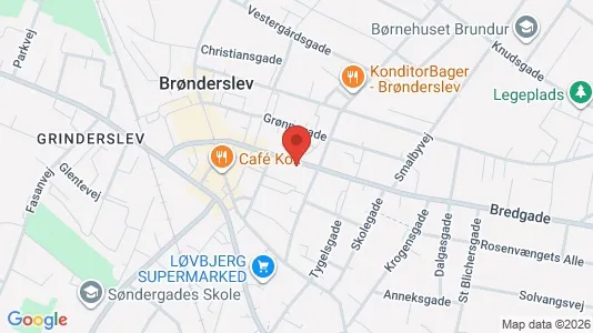 Erhvervslokaler til leje i Brønderslev - kort over placeringen