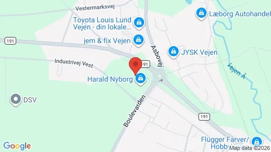 Erhvervslokaler til leje i Vejen - kort over placeringen