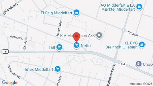 Erhvervslokaler til leje i Middelfart - kort over placeringen