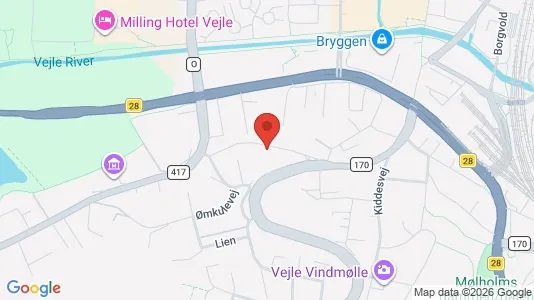 Erhvervslokaler til leje i Vejle Centrum - kort over placeringen