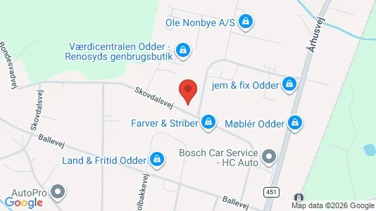 Erhvervslokaler til leje i Odder - kort over placeringen
