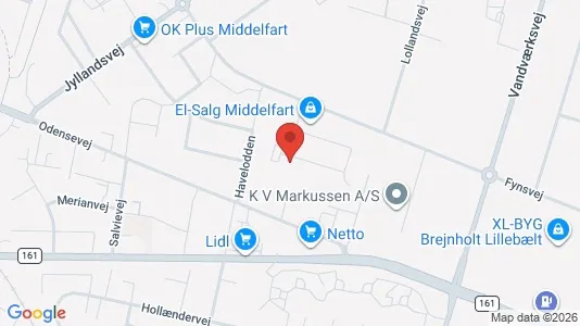 Erhvervslokaler til leje i Middelfart - kort over placeringen