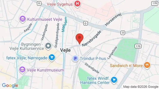Erhvervslokaler til leje i Vejle Centrum - kort over placeringen