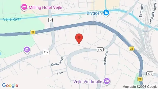Erhvervslokaler til leje i Vejle Centrum - kort over placeringen