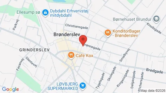 Erhvervslokaler til leje i Brønderslev - kort over placeringen