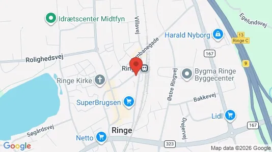 Erhvervslokaler til leje i Ringe - kort over placeringen