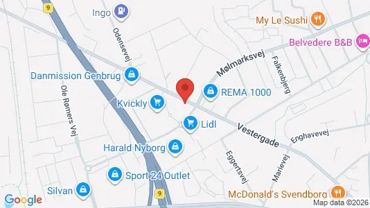 Erhvervslokaler til leje i Svendborg - kort over placeringen
