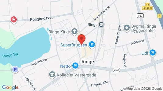Erhvervslokaler til leje i Ringe - kort over placeringen
