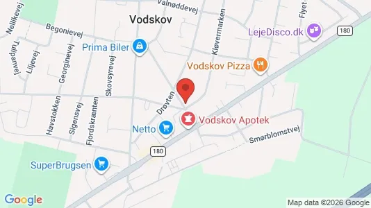 Erhvervslokaler til leje i Vodskov - kort over placeringen