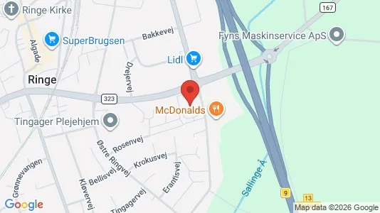 Erhvervslokaler til leje i Ringe - kort over placeringen