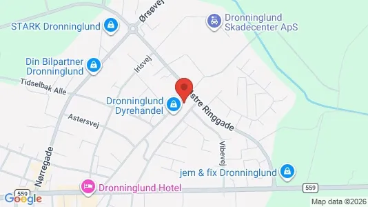 Erhvervslokaler til leje i Dronninglund - kort over placeringen