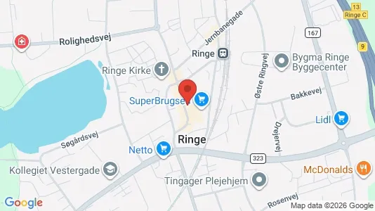 Erhvervslokaler til leje i Ringe - kort over placeringen