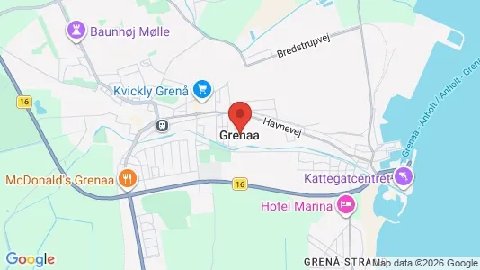 Butikslokaler til leje i Grenaa - kort over placeringen